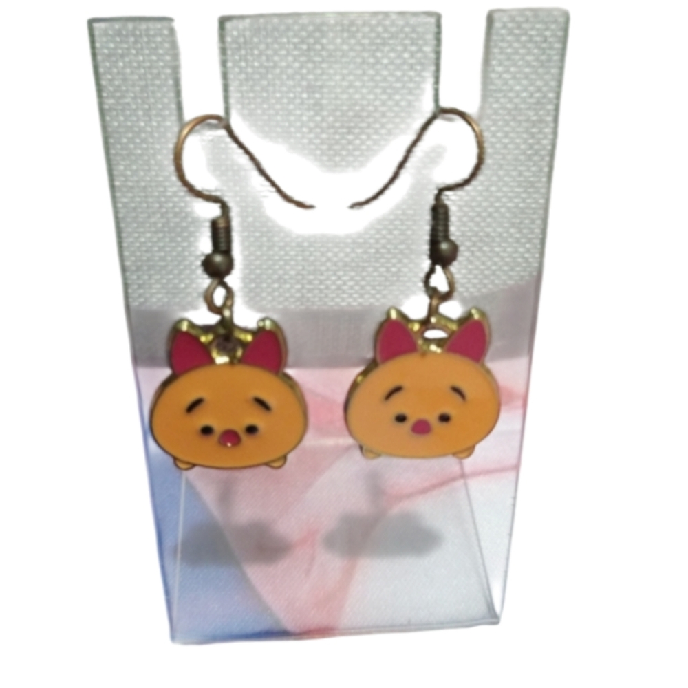Hand Crafted Cute Piglet  Earrings - Gold and Pink